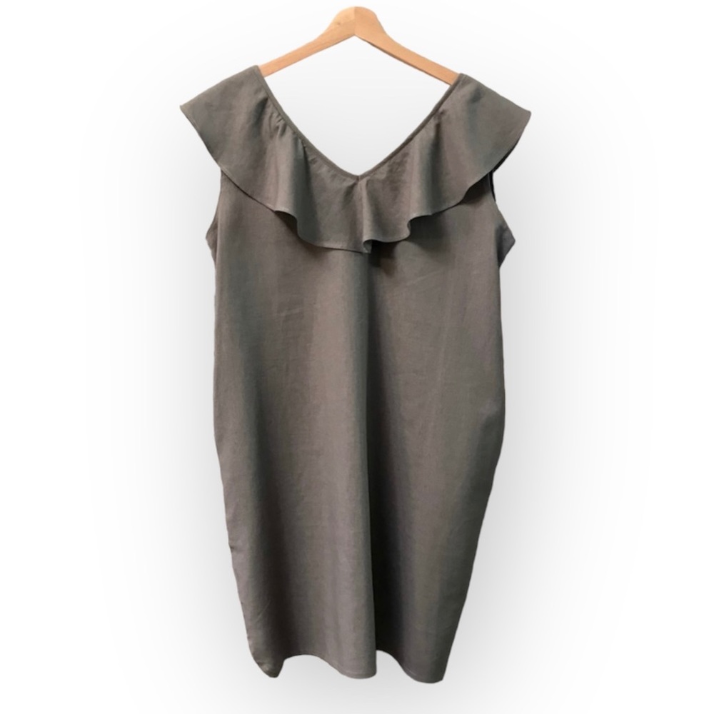 🆕 🇨🇦 emk 100% Linen Sleeveless Dress Designer V Neck Pockets Elegant Relaxed